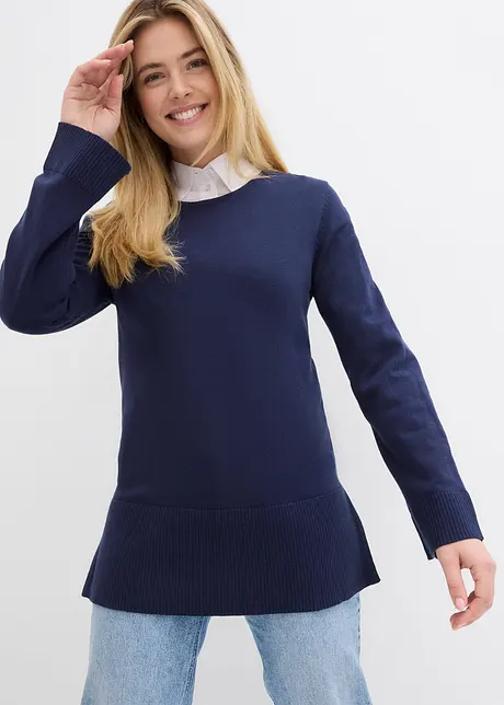 Pull long en fine maille avec longues fentes latérales, bonprix