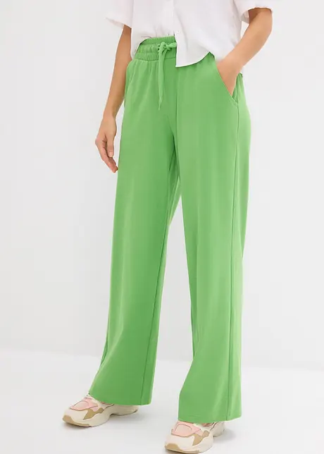 Pantalon confortable en interlock, jambe ample - vert trèfle
