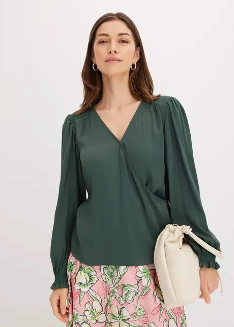 Tunique Fluide Satinée One Step Taille S – Vert élégant, Manches Longues
