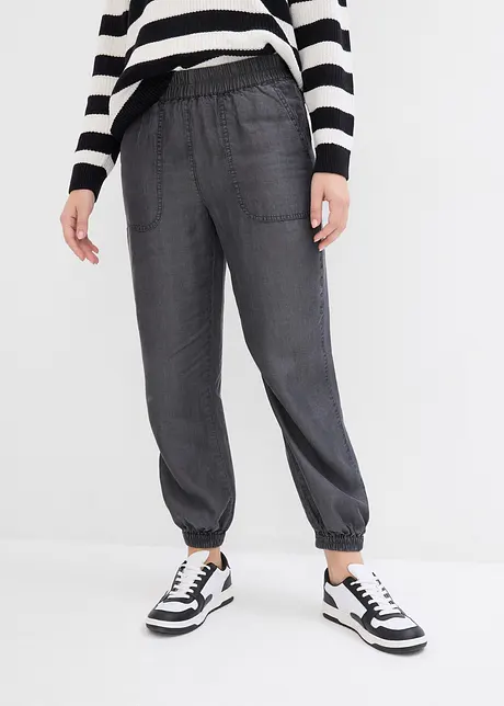Pantalon confortable à poches latérales et taille élastiquée - noir denim