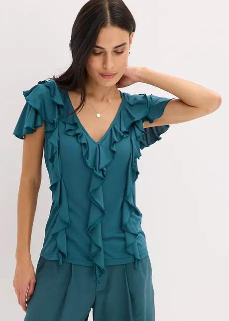 T-shirt avec volants en modal mélangé, bonprix