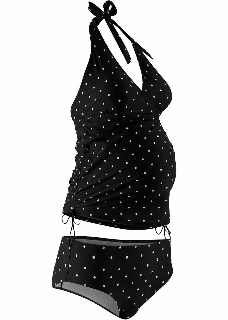 Tankini de grossesse (Ens. 2 pces.) noir/blanc cassé à pois bpc