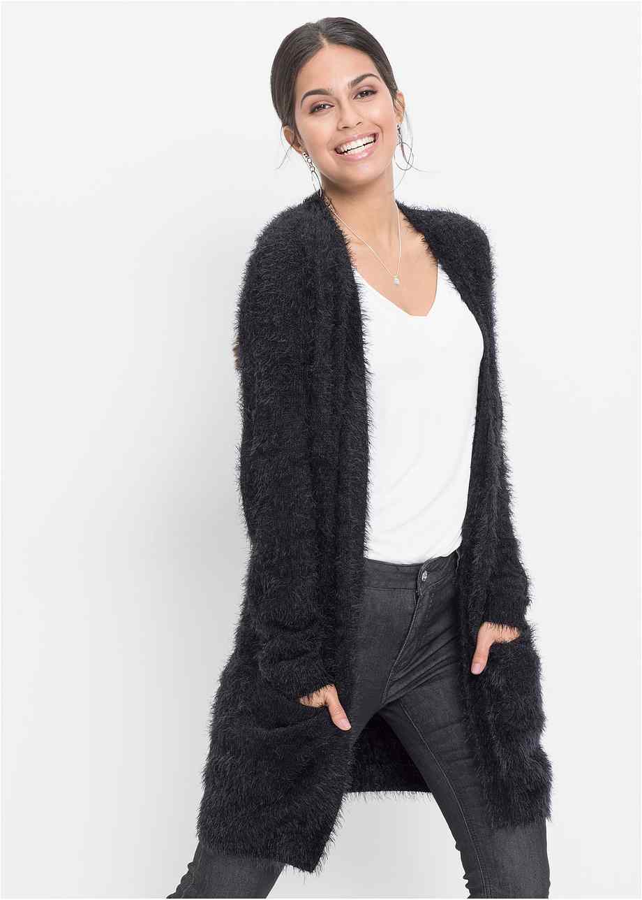 Beau gilet en maille duveteuse avec poches lat?�rales - noir