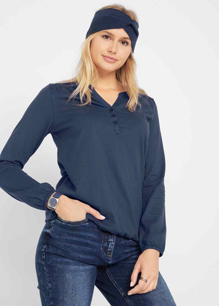 T-shirt Manches Longues Henley Homme - 95% Coton, 5% élasthanne, Col 3 Boutons, Uni, Tailles M à 4XL
