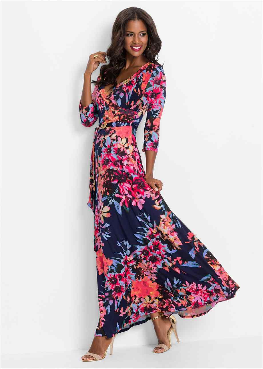 Robe longue à imprimé floral bleu/rose à fleurs Femme BODYFLIRT