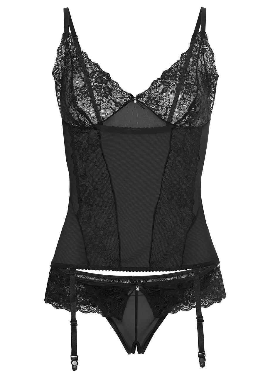 MAPALÉ- Bustier en dentelle avec armatures Angelique, porte jarretelles et string assorti - MAL8836IVRY