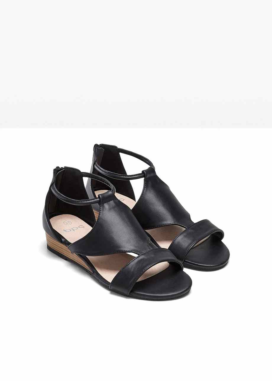 sandale noir compensé