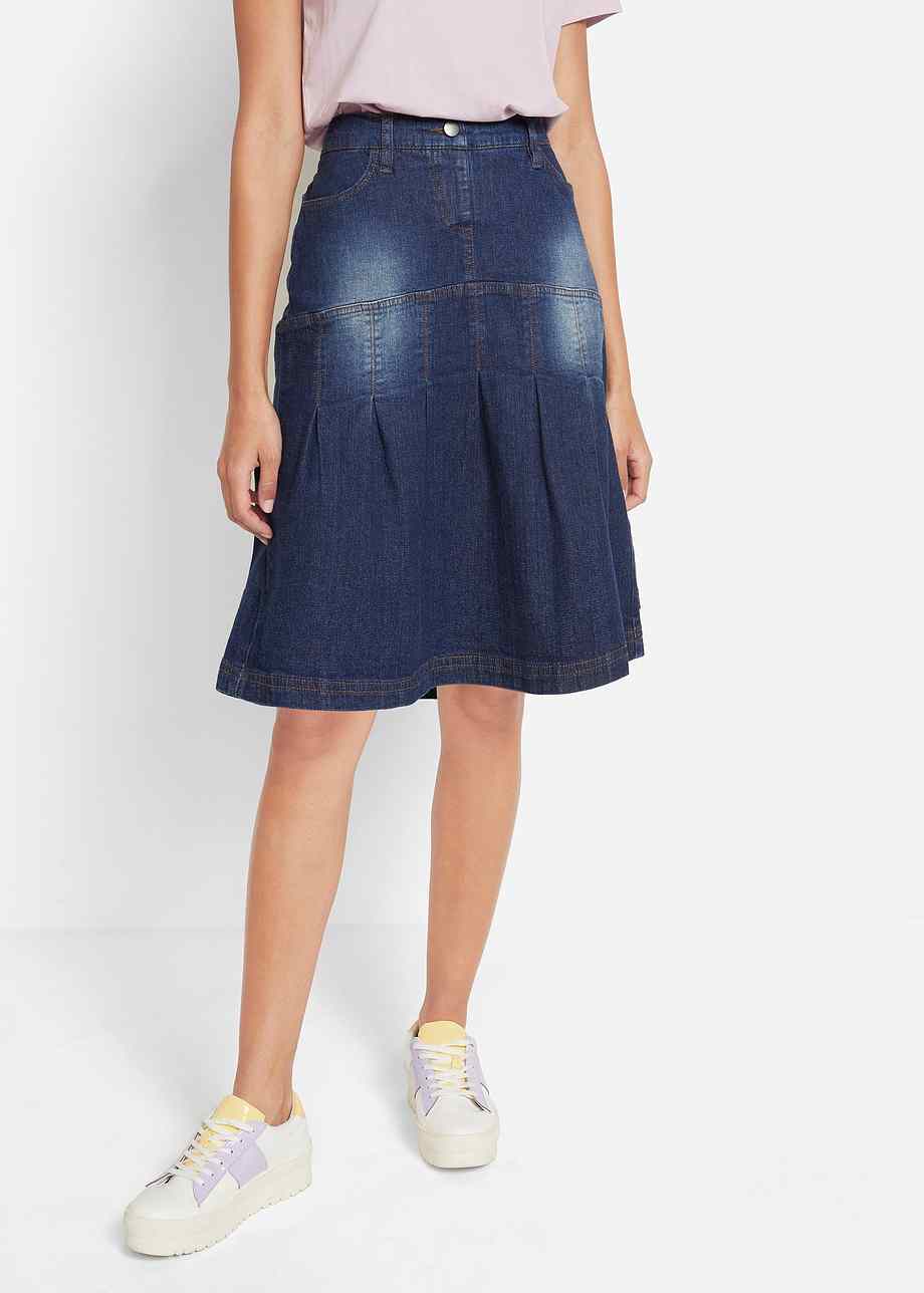 Jupe en jean confortable avec taille confortable et poches - bleu fonc?� denim