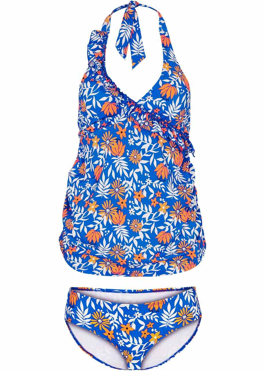 Tankini de grossesse féminin avec polyamide recyclé bleu/blanc floral