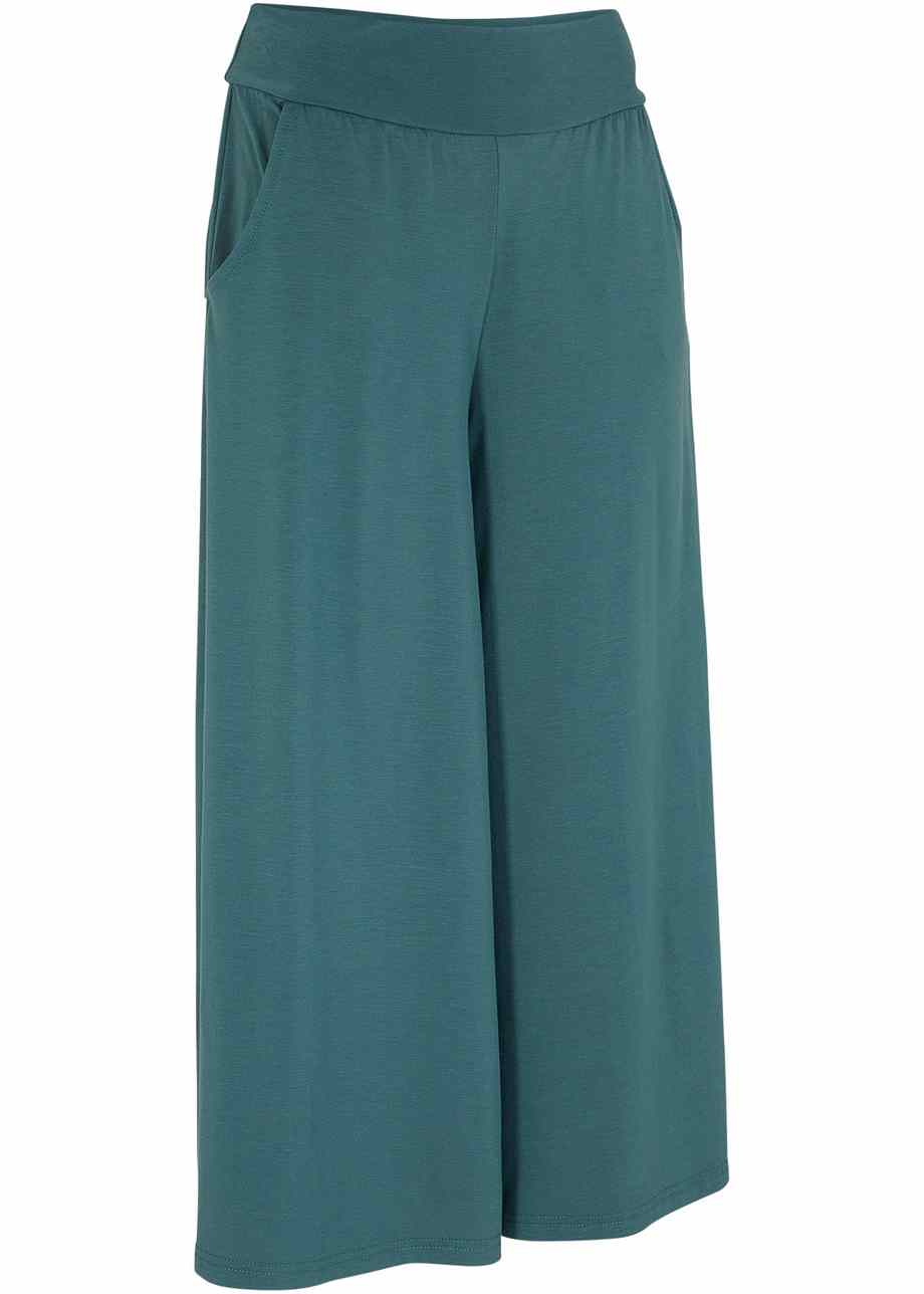 Jupe-culotte fluide en mati?�re extensible avec poches lat?�rales, mi-mollet - gris vert