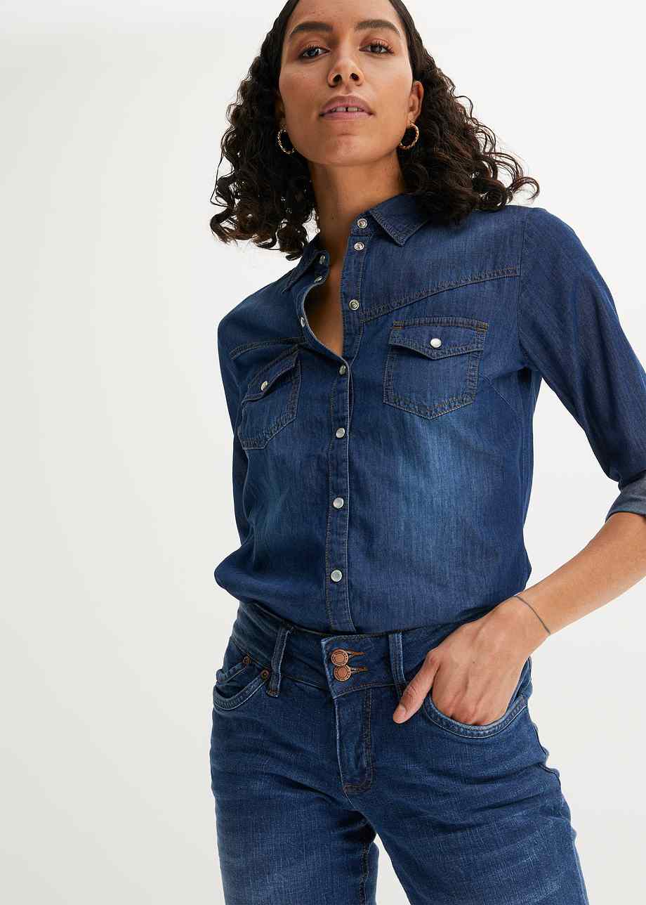 Chemise En Jean Miss A.n.a – Patte 4 Boutons – Manches Longues – Taille M – Bleu Denim – Occasion