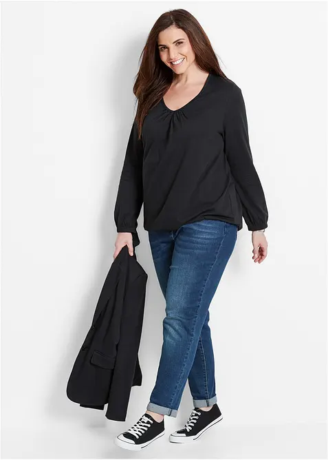 T-shirt manches longues 100% coton, finitions &eacute;lastiqu&eacute;es, bonprix