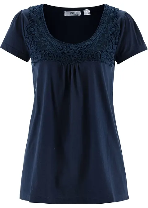 T-shirt coton et dentelle, manches courtes, bonprix