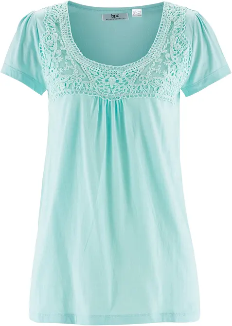 T-shirt coton et dentelle, manches courtes, bonprix