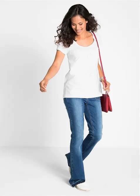 T-shirt coton et dentelle, manches courtes, bonprix