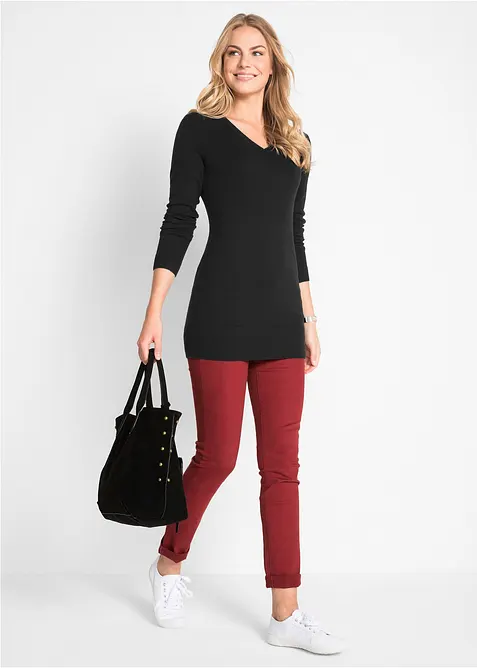 Pull long basique à col V, bonprix
