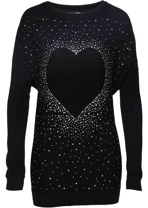 Pull long avec application cœur en strass, bonprix