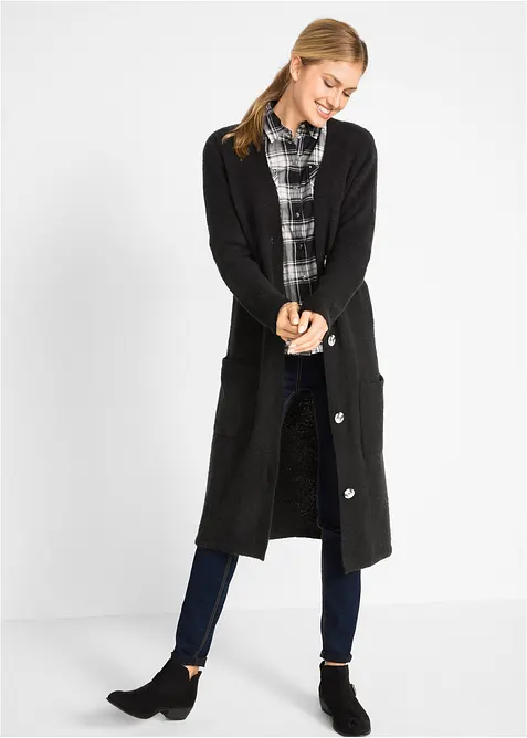 Gilet long en maille, poches plaquées, bonprix