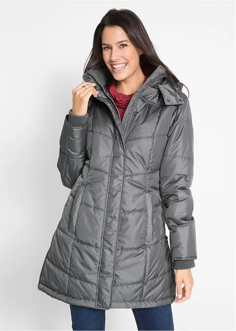 Doudoune longue &agrave; col montant et capuche, bonprix