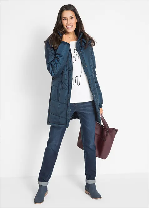 Doudoune longue &agrave; col montant et capuche, bonprix