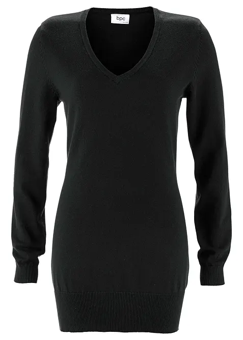Pull long basique à col V, bonprix
