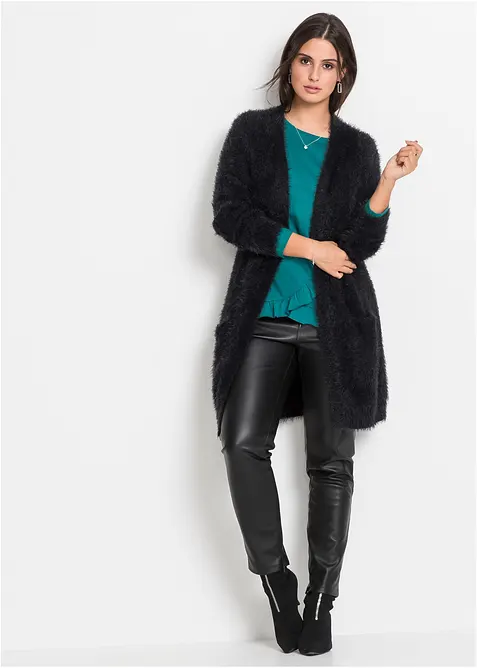 Gilet long en maille duveteux, bonprix