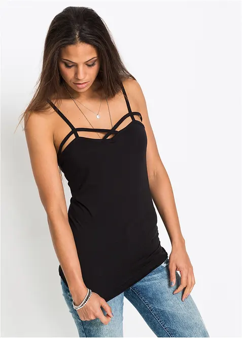 Lot de 2 tops à fines bretelles en coton extensible, bonprix