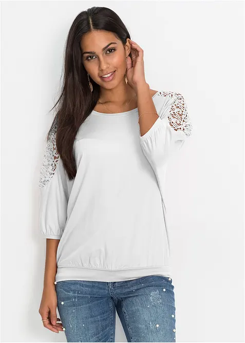 T-shirt oversize en viscose et dentelle, bonprix