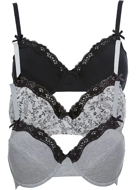 Lot de 3 soutiens-gorge coton à armatures, bonprix