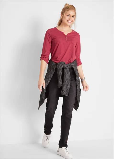 T-shirt col tunisien boutonné à manches longues, bonprix