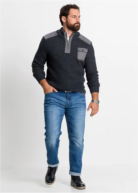 Pull camionneur en grosse maille avec empiècements en tissu, bonprix