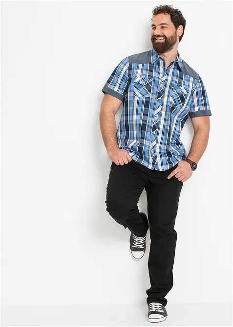 Chemise manches courtes avec empi&egrave;cements denim, bonprix