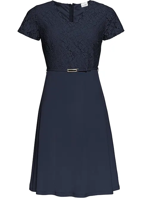 Robe courte avec ceinture et dentelle, bonprix