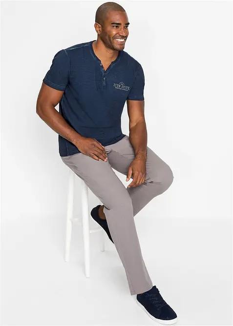 T-shirt col tunisien, aspect délavé, 100% coton, bonprix