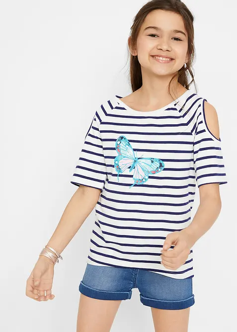 Lot de 2 T-shirts avec épaules découpées, bonprix