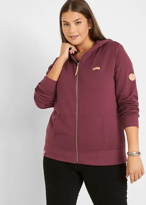 Sweat zippé à capuche, 100% coton, bonprix