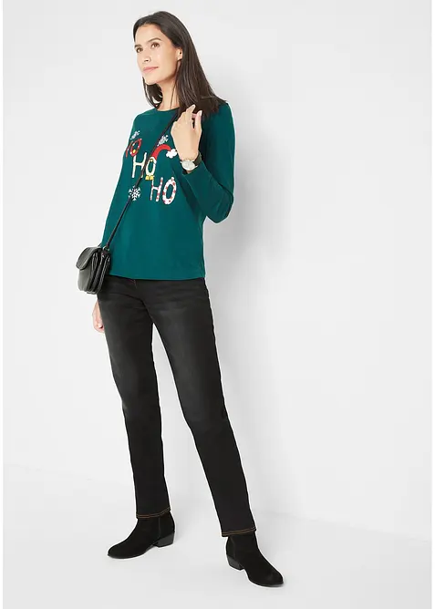 Jean droit taille mi-haute élastiquée, doublure chaude, bonprix