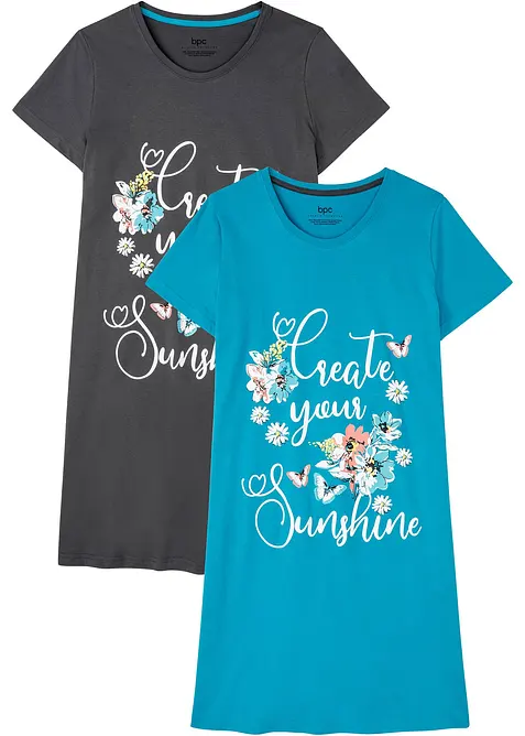 Lot de 2 chemises de nuit courtes 100% coton, bonprix