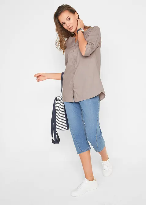 Chemisier en lin m&eacute;lang&eacute;, manches 3/4, bonprix