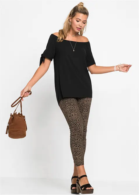 T-shirt col Bardot à détail nœud, bonprix