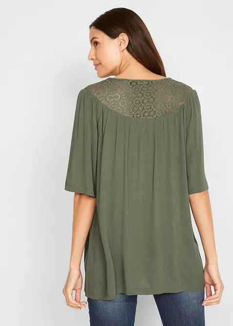 Longue tunique en crépon, manches coude, bonprix