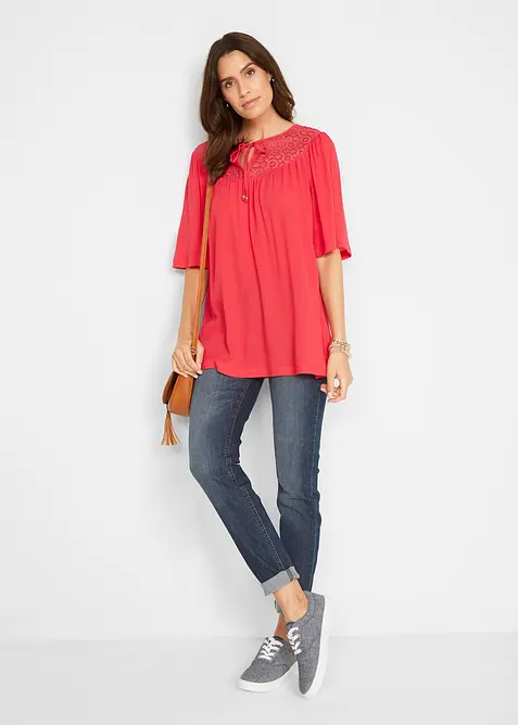 Longue tunique en crépon, manches coude, bonprix