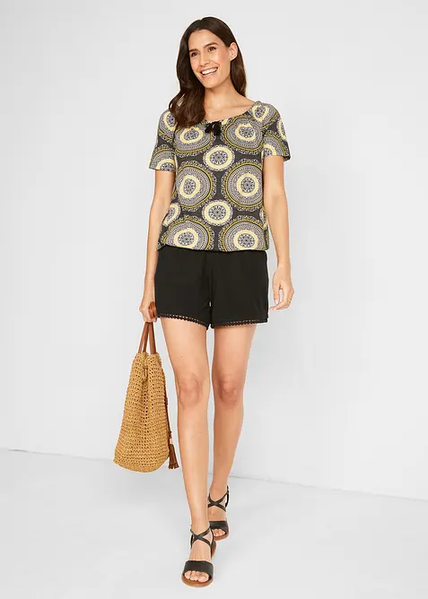 Short en jersey de viscose mélangée avec taille élastiquée et dentelle, bonprix