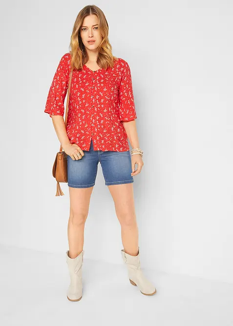 Lot de 2 shorts en jean slim, taille mi-haute, bonprix