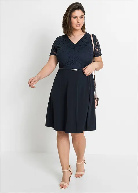 Robe courte avec ceinture et dentelle, bonprix