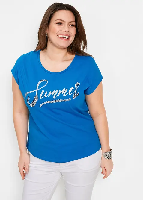 T-shirt avec inscription &agrave; sequins, bonprix