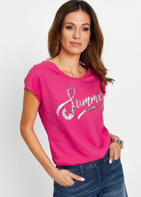 T-shirt avec inscription &agrave; sequins, bonprix