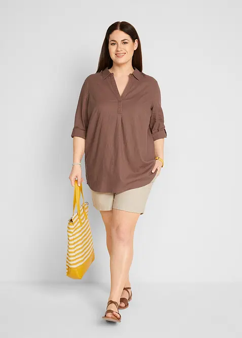 Chemisier manches 3/4 en lin mélangé, bonprix