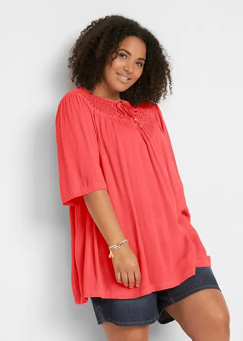 Longue tunique en crépon, manches coude, bonprix