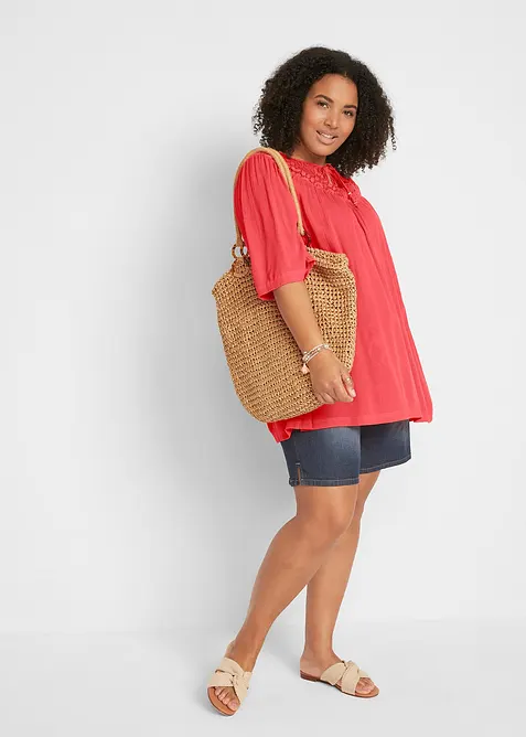 Longue tunique en crépon, manches coude, bonprix